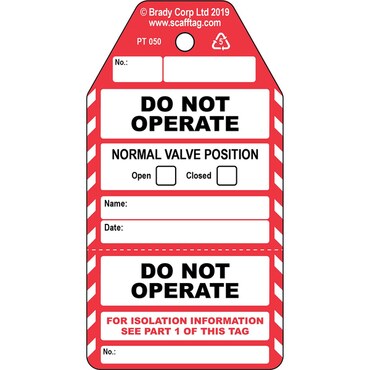 Do Not Operate – Étiquette non adhésive en 2 parties pour vanne